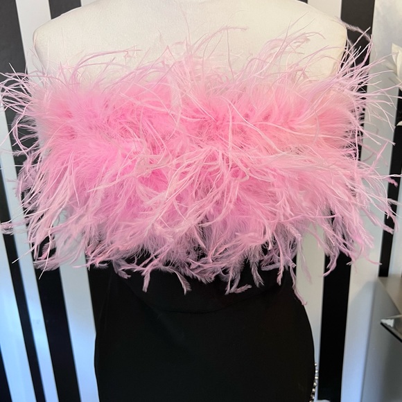 Strapless Ostrich Feather Mini Bandage Dress with Rhinestone Trim - NWT - Picture 3 of 5